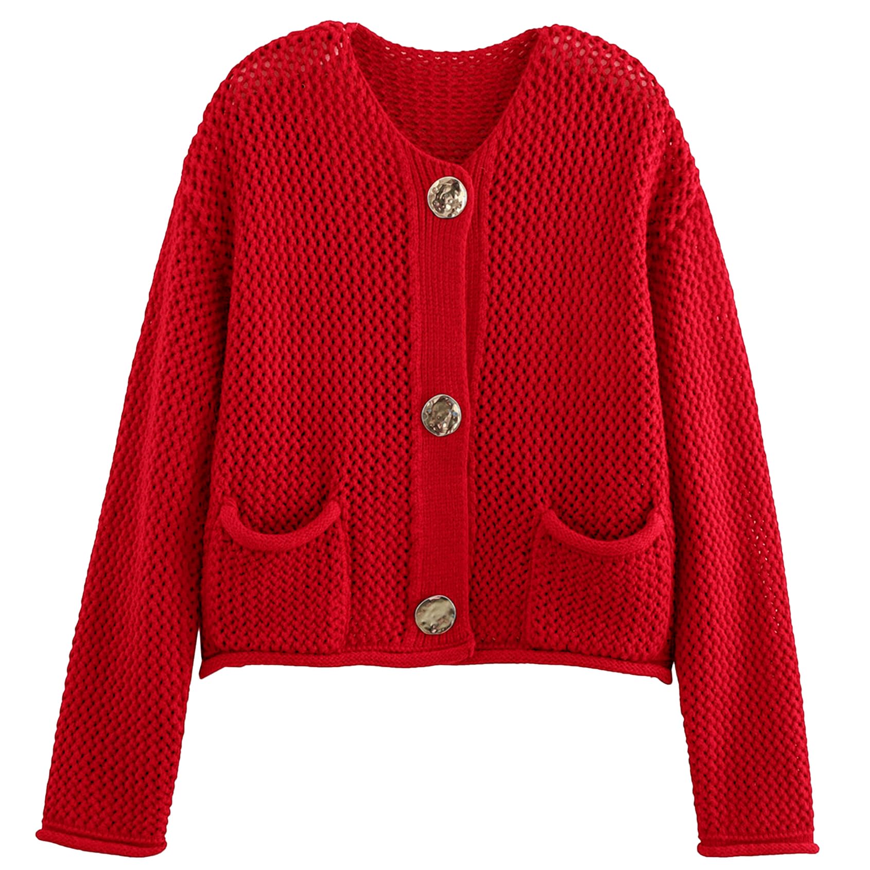 Foto 2 pulgar | Jersey Tipo Cárdigan Yimoon, Corto, De Punto Grueso, Rojo Para Mujer - Venta Internacional.
