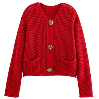 Foto 1 | Jersey Tipo Cárdigan Yimoon, Corto, De Punto Grueso, Rojo Para Mujer - Venta Internacional.