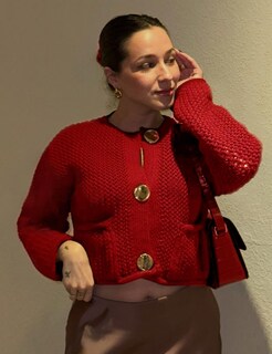Foto 2 | Jersey Tipo Cárdigan Yimoon, Corto, De Punto Grueso, Rojo Para Mujer - Venta Internacional.