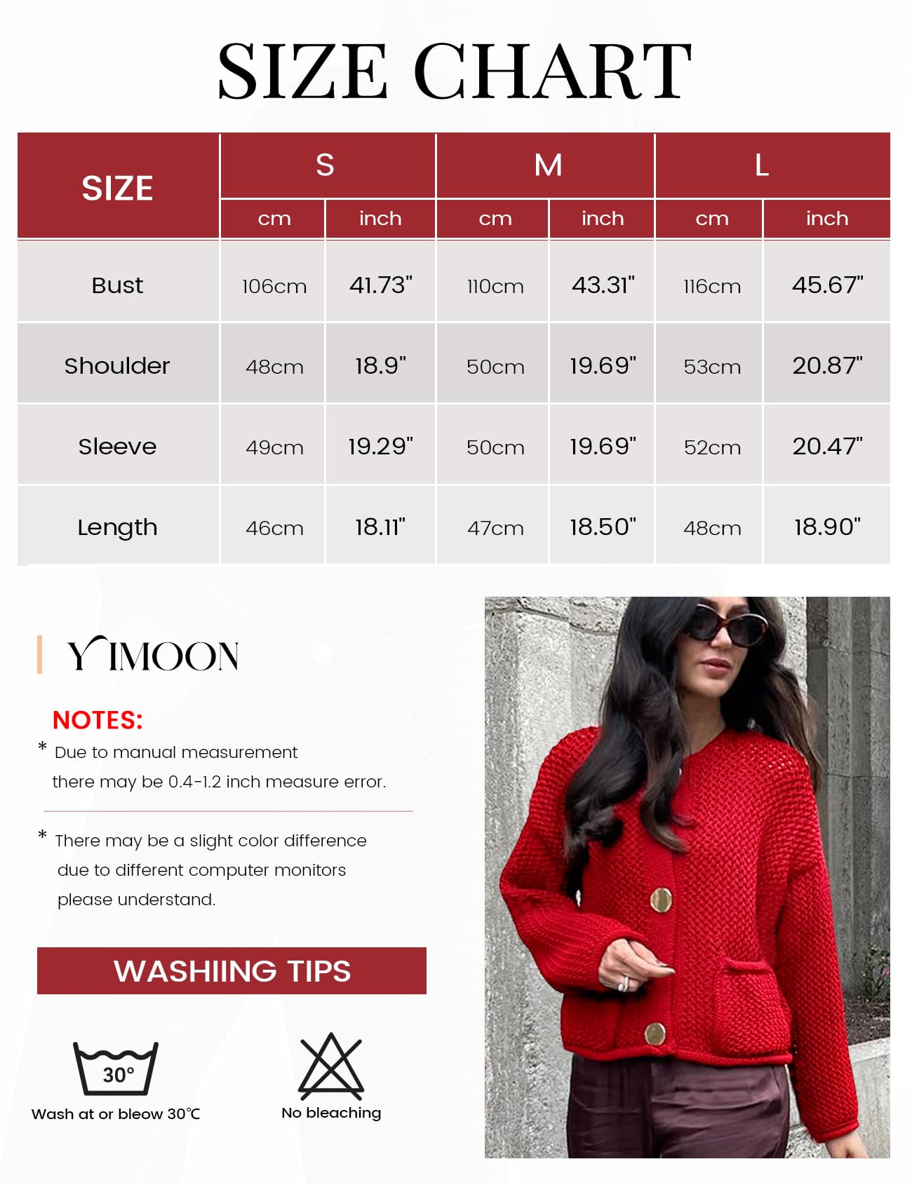 Foto 7 pulgar | Jersey Tipo Cárdigan Yimoon, Corto, De Punto Grueso, Rojo Para Mujer - Venta Internacional.