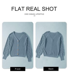 Foto 5 | Cárdigan Astylish Para Mujer, Parte Delantera Abierta, Manga Linterna, Tejido Azul - Venta Internacional.