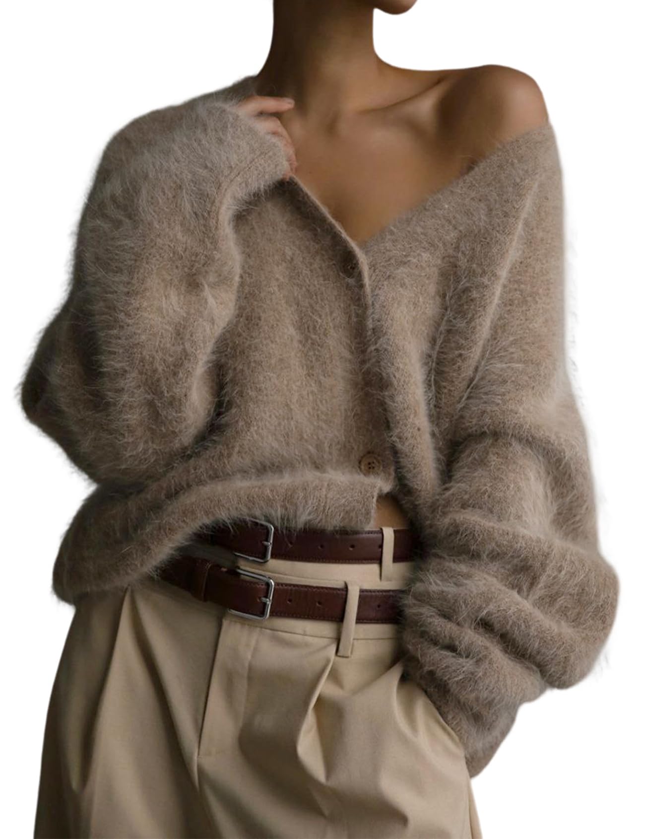 Foto 2 pulgar | Jersey Tipo Cárdigan Yimoon Fuzzy Con Cuello En V Y Botones Para Mujer - Venta Internacional.