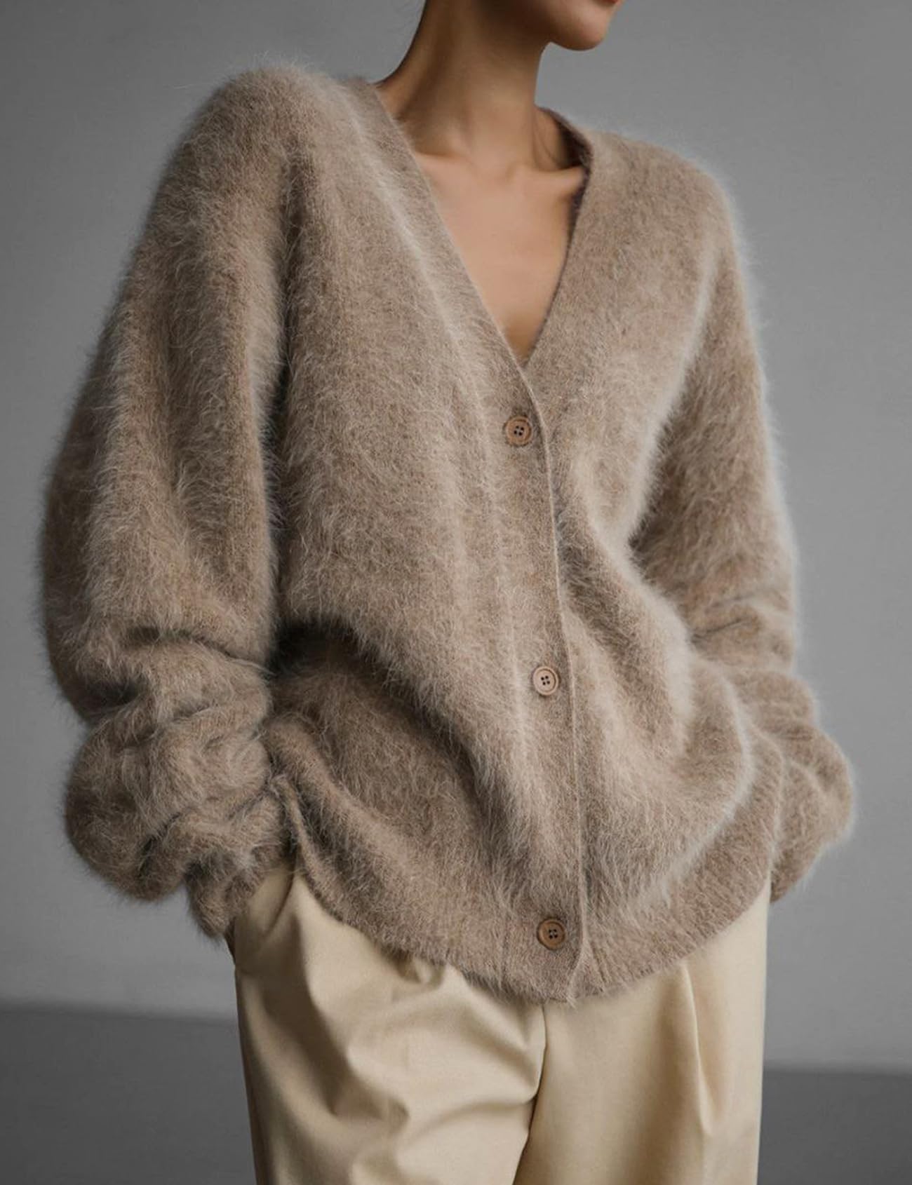 Foto 3 pulgar | Jersey Tipo Cárdigan Yimoon Fuzzy Con Cuello En V Y Botones Para Mujer - Venta Internacional.