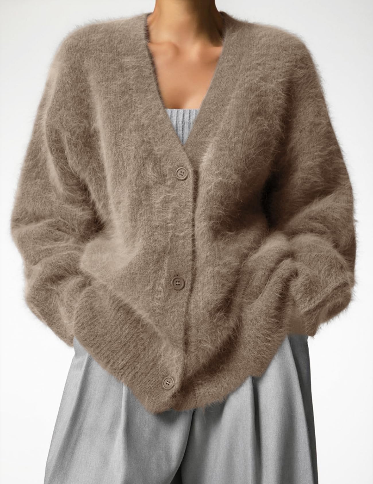 Foto 5 pulgar | Jersey Tipo Cárdigan Yimoon Fuzzy Con Cuello En V Y Botones Para Mujer - Venta Internacional.