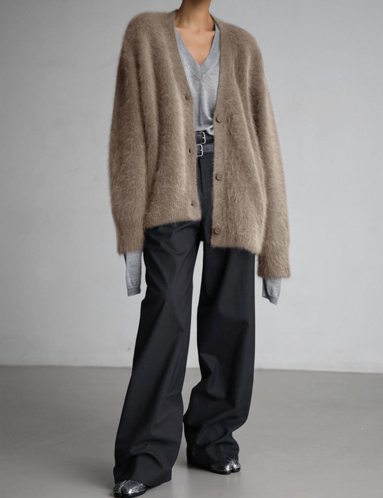 Foto 5 | Jersey Tipo Cárdigan Yimoon Fuzzy Con Cuello En V Y Botones Para Mujer - Venta Internacional.