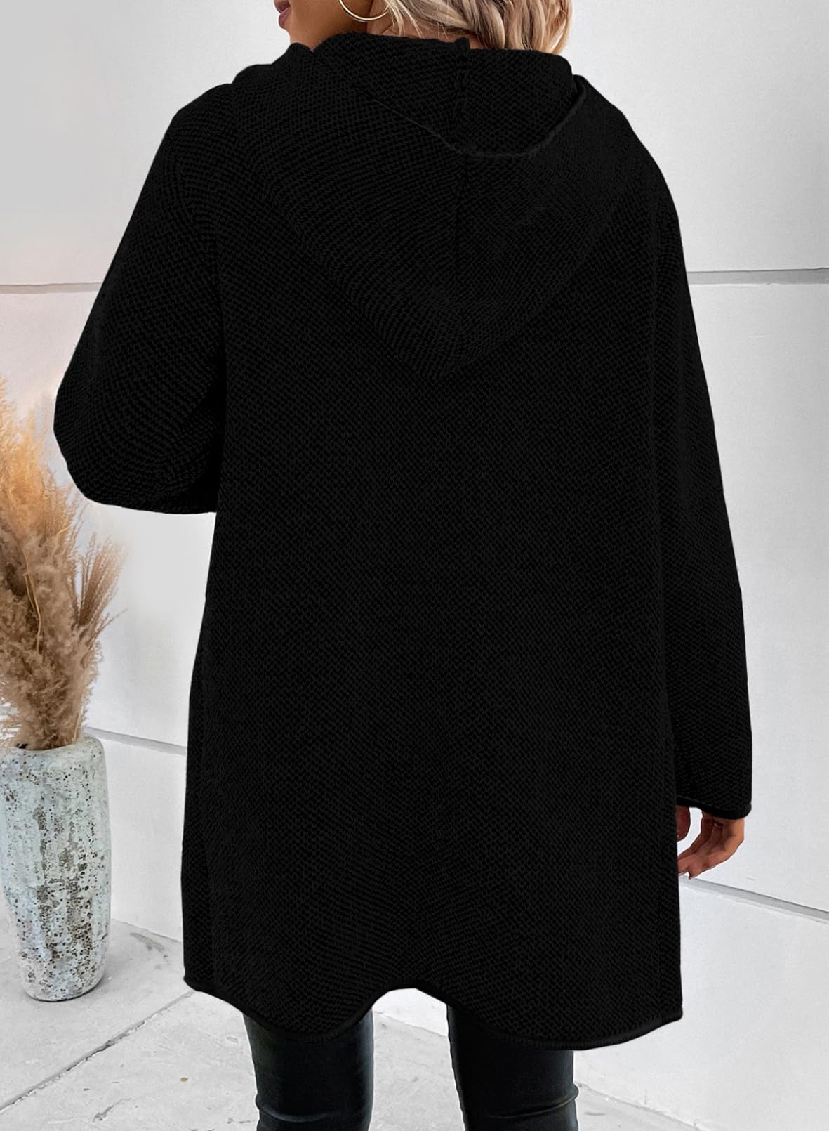 Foto 3 pulgar | Jersey Tipo Cárdigan Sidefeel Para Mujer, Parte Delantera Abierta En Contraste, Negro, L - Venta Internacional.