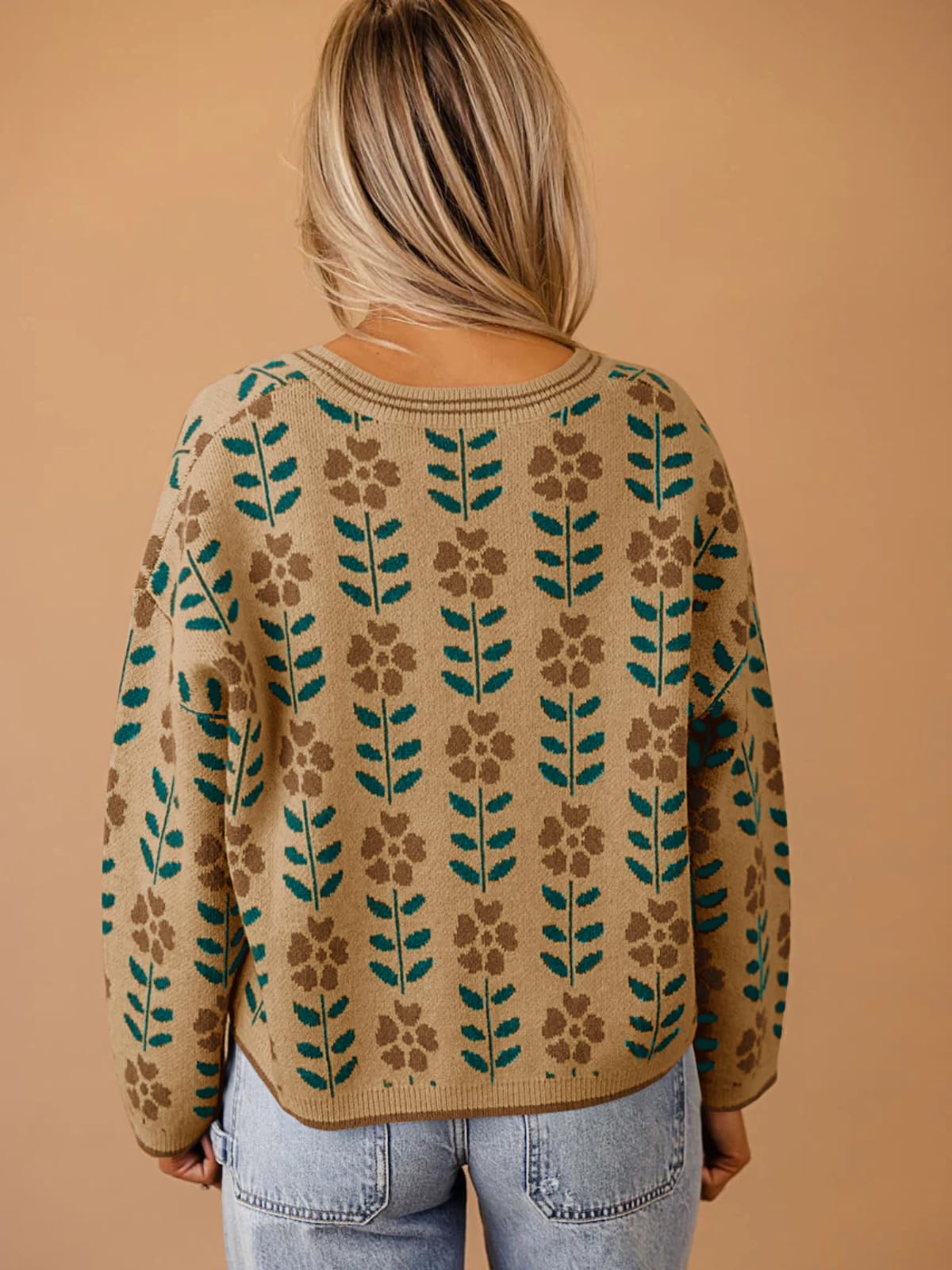 Foto 3 | Suéter Tipo Cárdigan Saodimallsu Con Estampado Floral Con Cuello En V Para Mujer Marrón - Venta Internacional.