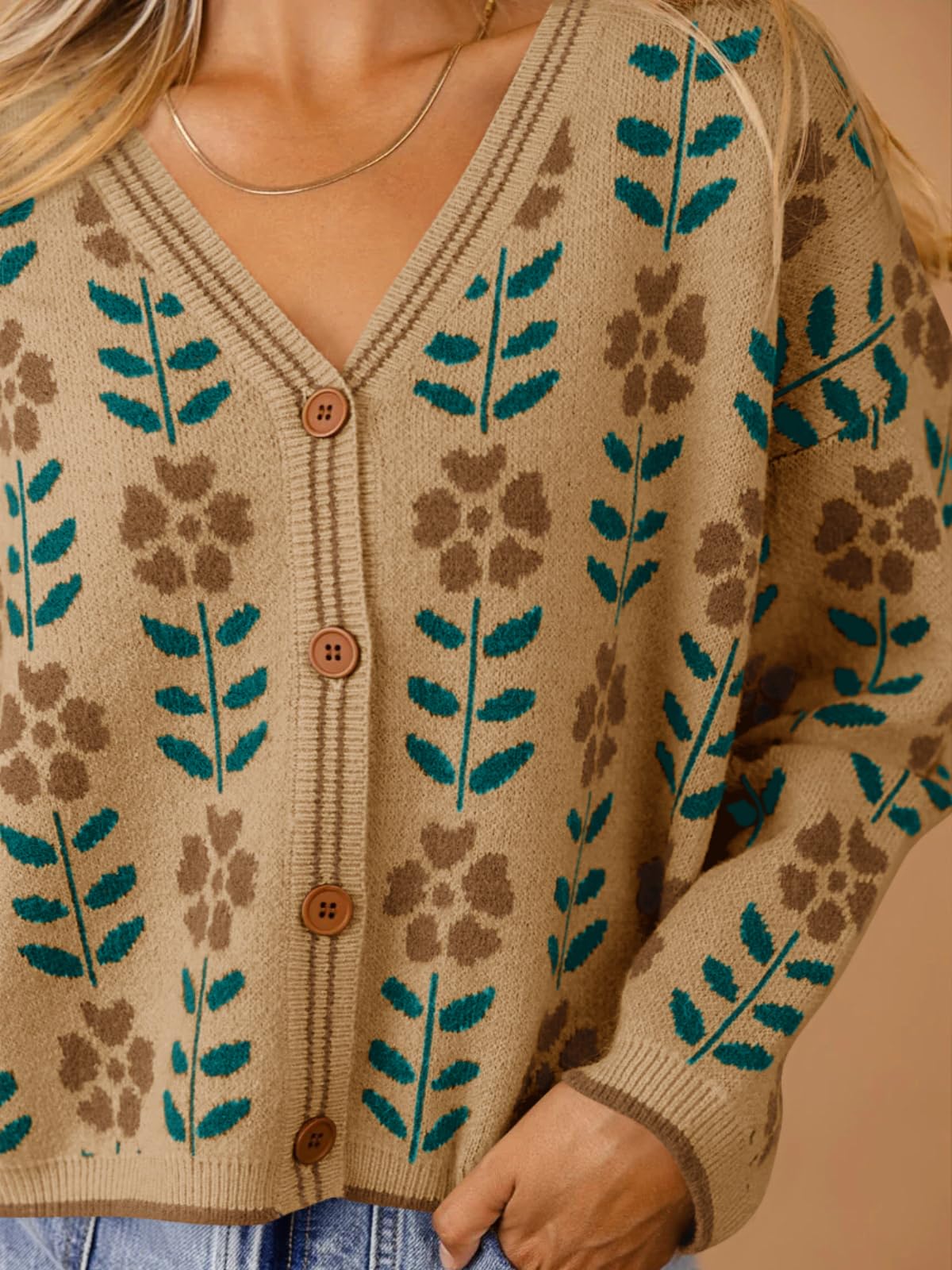 Foto 5 pulgar | Suéter Tipo Cárdigan Saodimallsu Con Estampado Floral Con Cuello En V Para Mujer Marrón - Venta Internacional.
