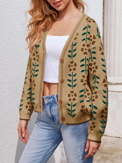 Foto 7 | Suéter Tipo Cárdigan Saodimallsu Con Estampado Floral Con Cuello En V Para Mujer Marrón - Venta Internacional.