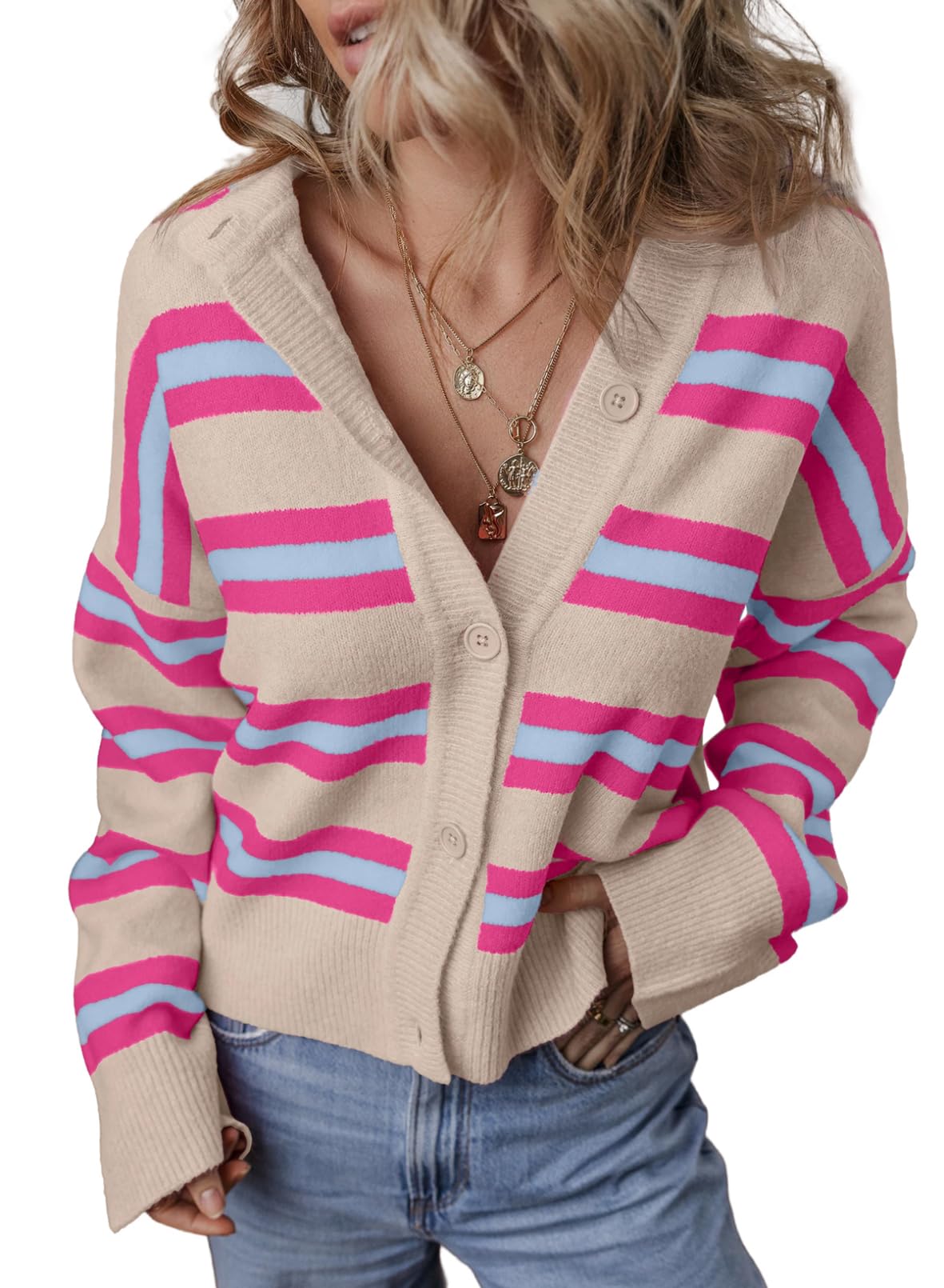 Foto 2 pulgar | Suéter Evaless Para Mujer 2024, A La Moda, A La Moda, De Otoño, Con Rayas Rosas - Venta Internacional.
