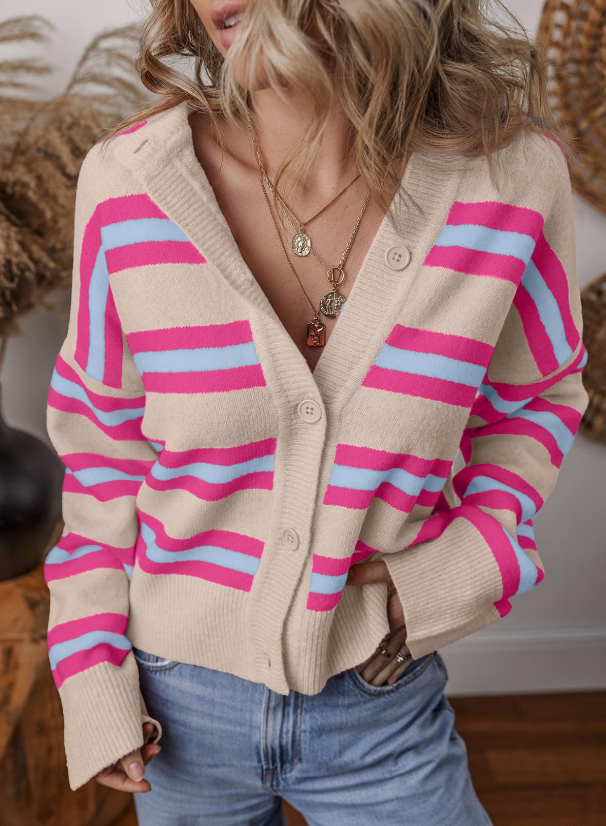 Foto 5 pulgar | Suéter Evaless Para Mujer 2024, A La Moda, A La Moda, De Otoño, Con Rayas Rosas - Venta Internacional.