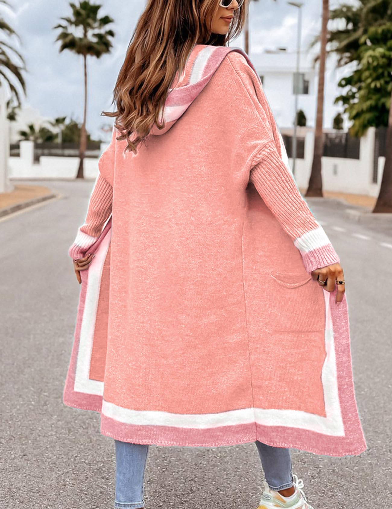 Foto 5 pulgar | Jersey Tipo Cárdigan Yimoon Con Capucha De Punto En Bloque De Colores Rosa Xl Para Mujer - Venta Internacional.
