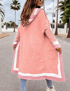Foto 4 | Jersey Tipo Cárdigan Yimoon Con Capucha De Punto En Bloque De Colores Rosa Xl Para Mujer - Venta Internacional.