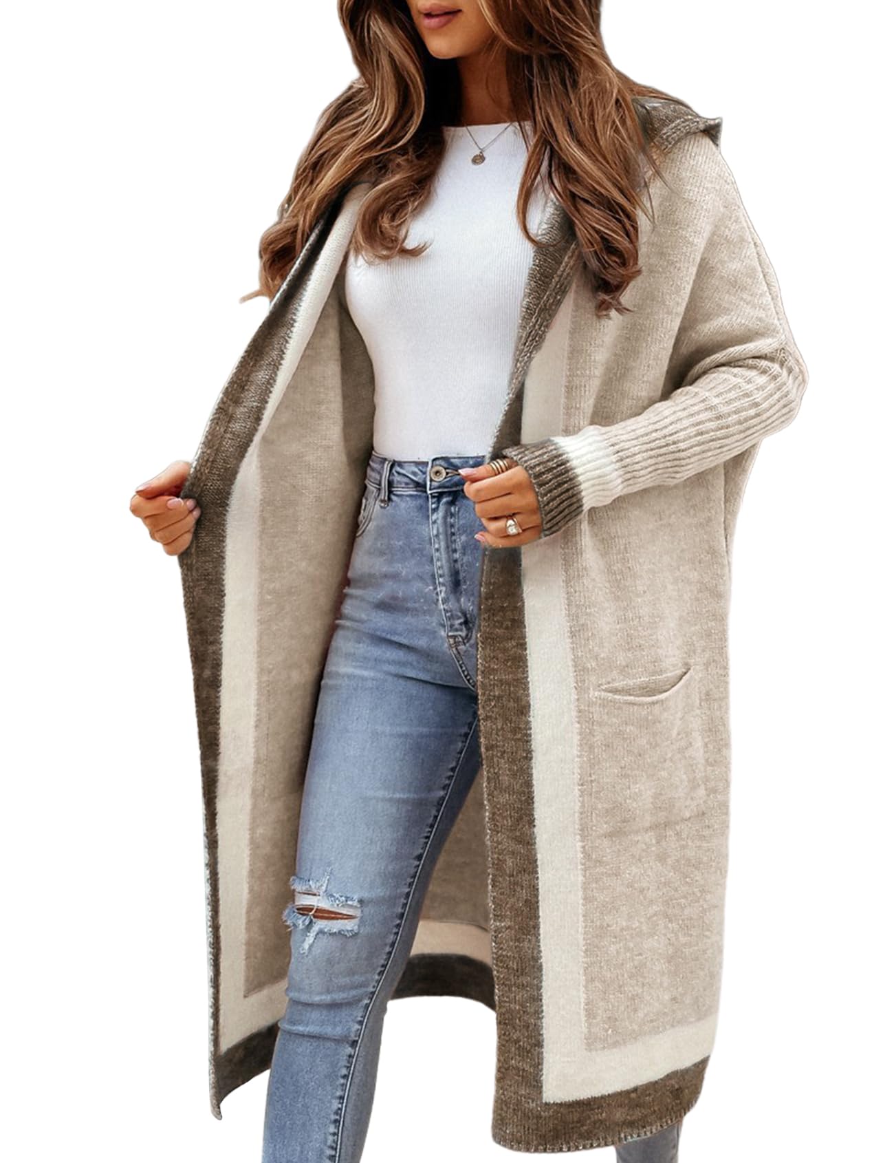Suéter Tipo Cárdigan Yimoon Color Block Con Capucha Y Frente Abierto Para Mujer - Venta Internacional.