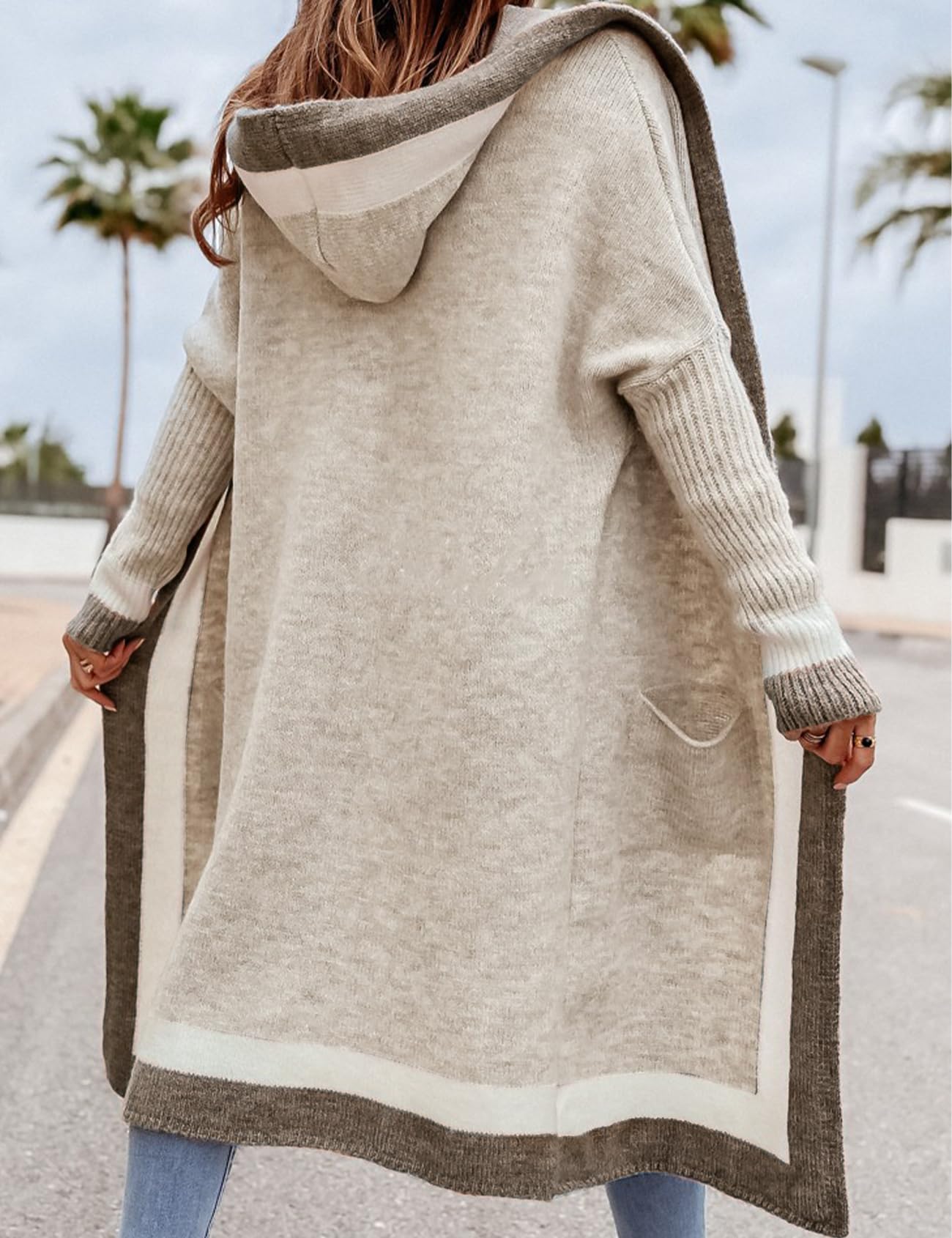 Foto 5 | Suéter Tipo Cárdigan Yimoon Color Block Con Capucha Y Frente Abierto Para Mujer - Venta Internacional.