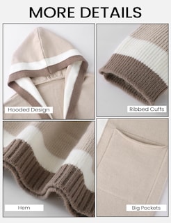 Foto 6 | Suéter Tipo Cárdigan Yimoon Color Block Con Capucha Y Frente Abierto Para Mujer - Venta Internacional.