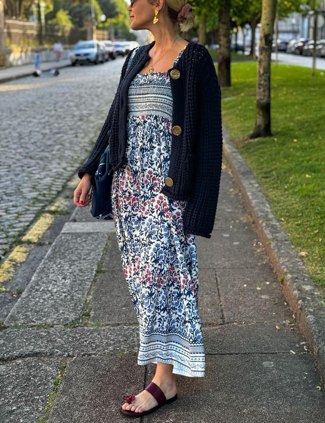 Foto 5 | Jersey Tipo Cárdigan Yimoon Para Mujer, De Punto Grueso, Corto, Azul Marino - Venta Internacional.