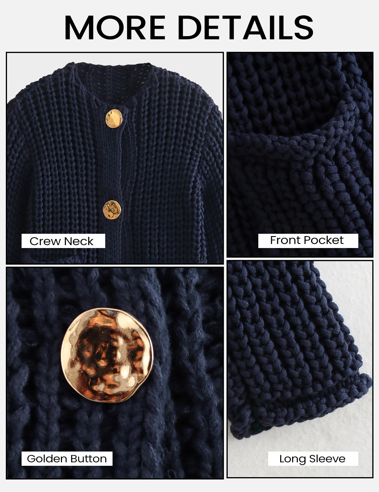 Foto 7 | Jersey Tipo Cárdigan Yimoon Para Mujer, De Punto Grueso, Corto, Azul Marino - Venta Internacional.