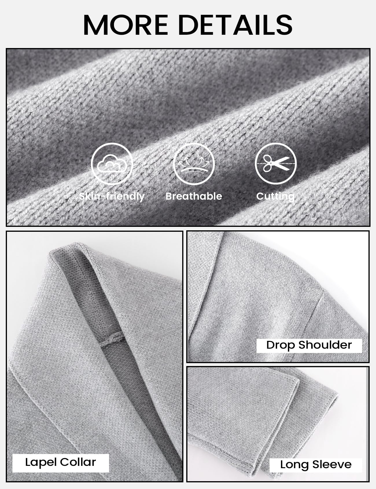 Foto 6 | Jersey Tipo Cárdigan Yimoon, Corto, De Punto Con Solapa Extragrande, Gris - Venta Internacional.