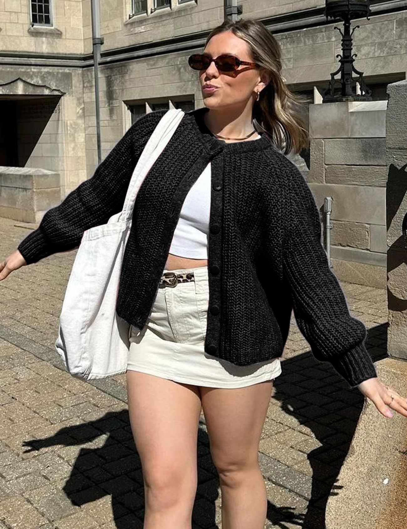 Foto 2 | Jersey Tipo Cárdigan Yimoon Para Mujer, Cuello Redondo, Y2k, Negro, 2024 - Venta Internacional.
