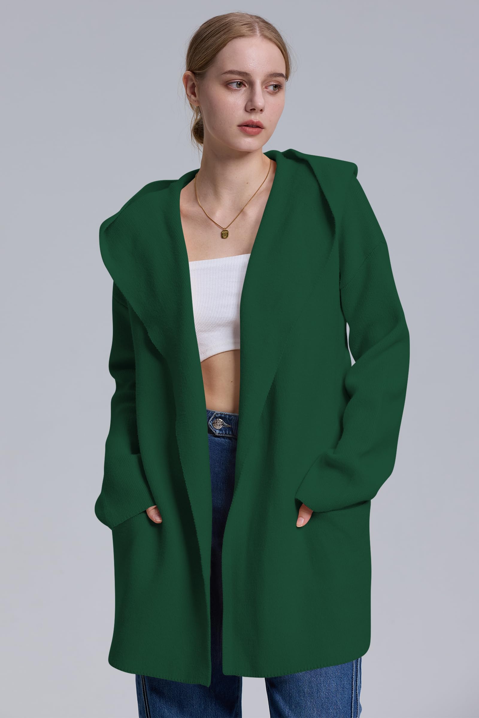 Foto 2 | Jersey Tipo Cárdigan Cakulo, Largo, Con Capucha, Sobredimensionado, Verde D, Para Mujer - Venta Internacional.