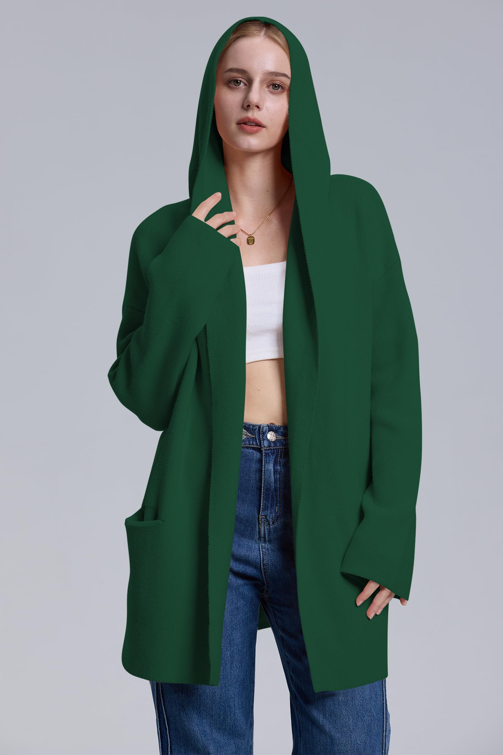 Foto 4 pulgar | Jersey Tipo Cárdigan Cakulo, Largo, Con Capucha, Sobredimensionado, Verde D, Para Mujer - Venta Internacional.