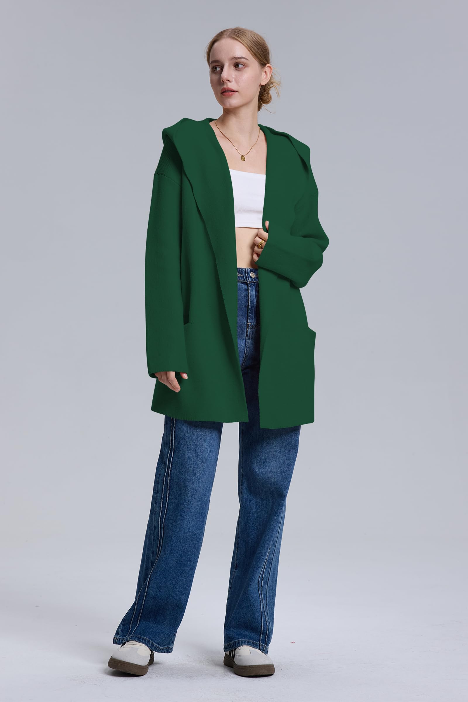 Foto 4 | Jersey Tipo Cárdigan Cakulo, Largo, Con Capucha, Sobredimensionado, Verde D, Para Mujer - Venta Internacional.