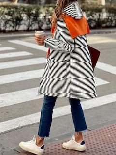 Foto 2 | Jersey Tipo Cárdigan Chouyatou Para Mujer, Color Bloque A Rayas, Negro - Venta Internacional.
