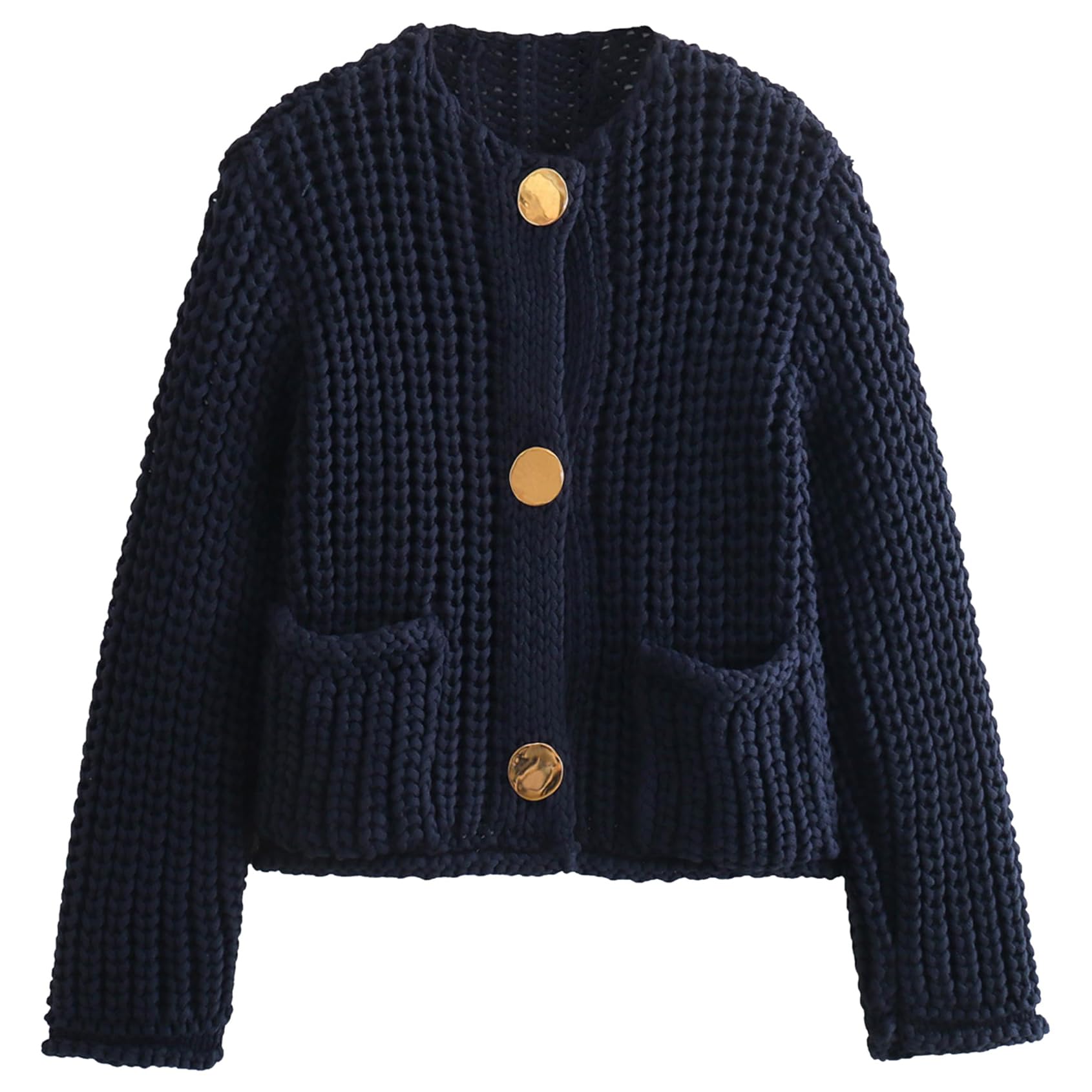 Jersey Tipo Cárdigan Yimoon Para Mujer, De Punto Grueso, Corto, Azul Marino - Venta Internacional.