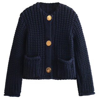 Foto 1 | Jersey Tipo Cárdigan Yimoon Para Mujer, De Punto Grueso, Corto, Azul Marino - Venta Internacional.