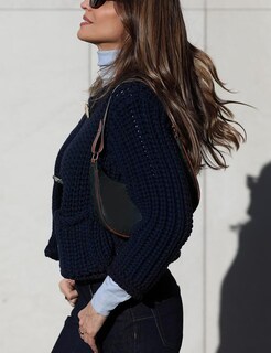 Foto 3 | Jersey Tipo Cárdigan Yimoon Para Mujer, De Punto Grueso, Corto, Azul Marino - Venta Internacional.