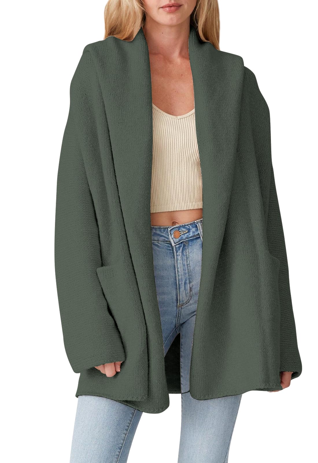 Foto 1 | Jersey Tipo Cárdigan Cakulo, Largo, Con Capucha, Talla G, Verde, Para Mujer - Venta Internacional.