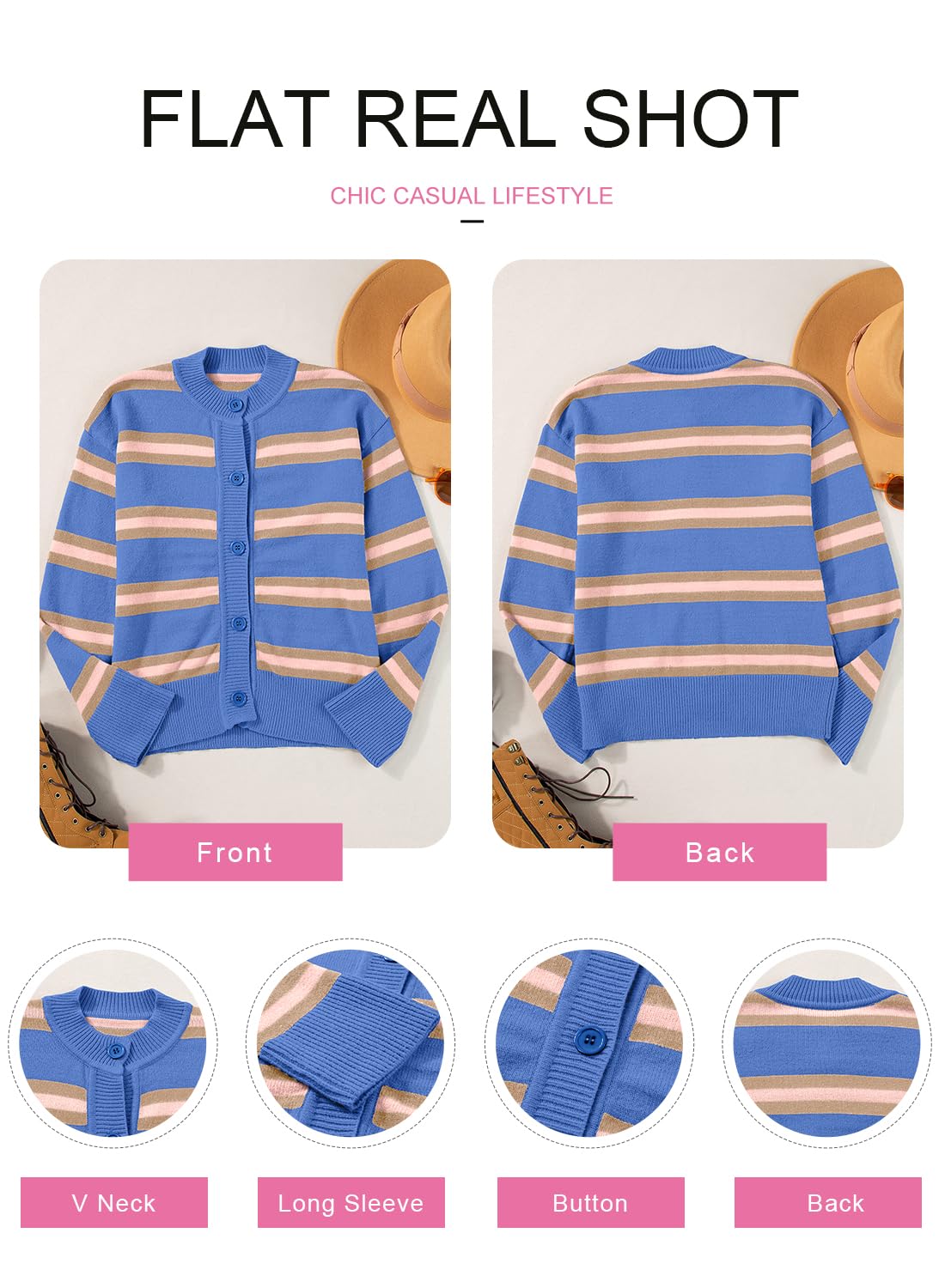 Foto 5 | Cárdigan Evaless Para Mujer, Corto, De Punto Grueso, A Rayas, Azul, Xxl - Venta Internacional.