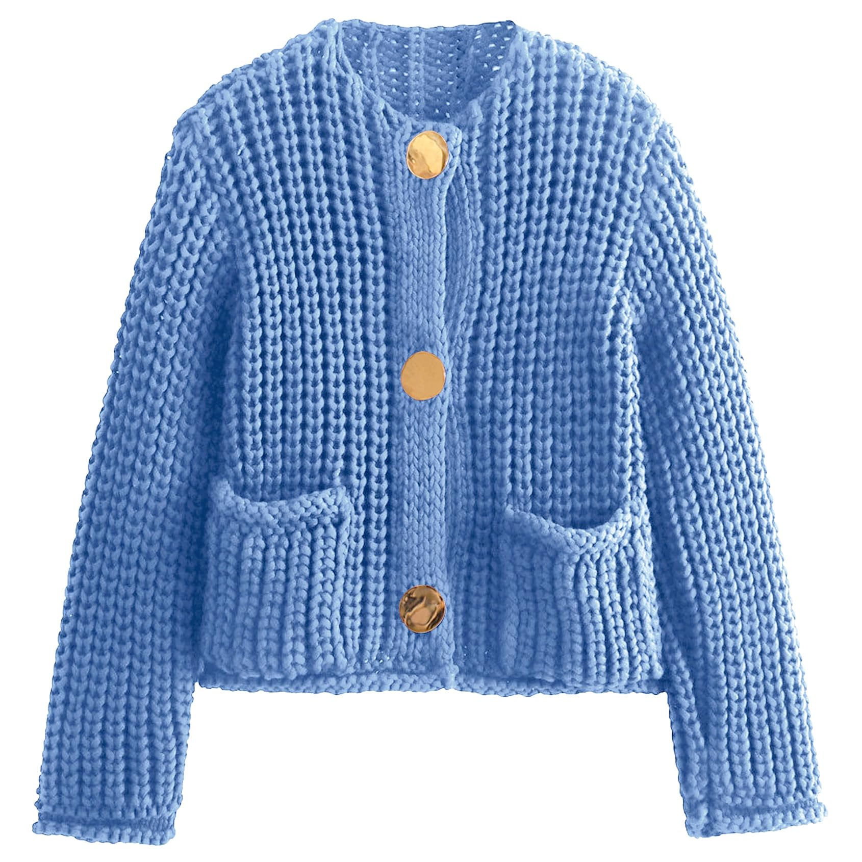Foto 2 pulgar | Jersey Tipo Cárdigan Yimoon Para Mujer, De Punto Grueso, Azul Recortado, Talla S - Venta Internacional.