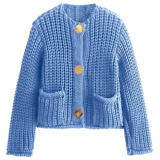 Foto 1 | Jersey Tipo Cárdigan Yimoon Para Mujer, De Punto Grueso, Azul Recortado, Talla S - Venta Internacional.