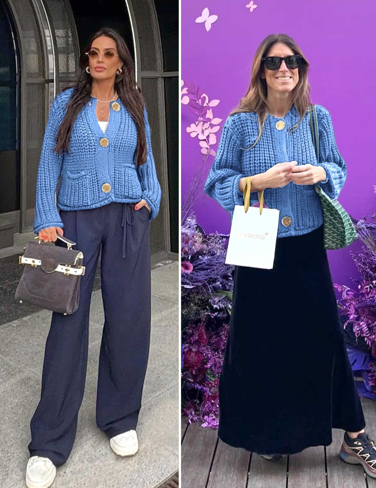Foto 5 | Jersey Tipo Cárdigan Yimoon Para Mujer, De Punto Grueso, Azul Recortado, Talla S - Venta Internacional.