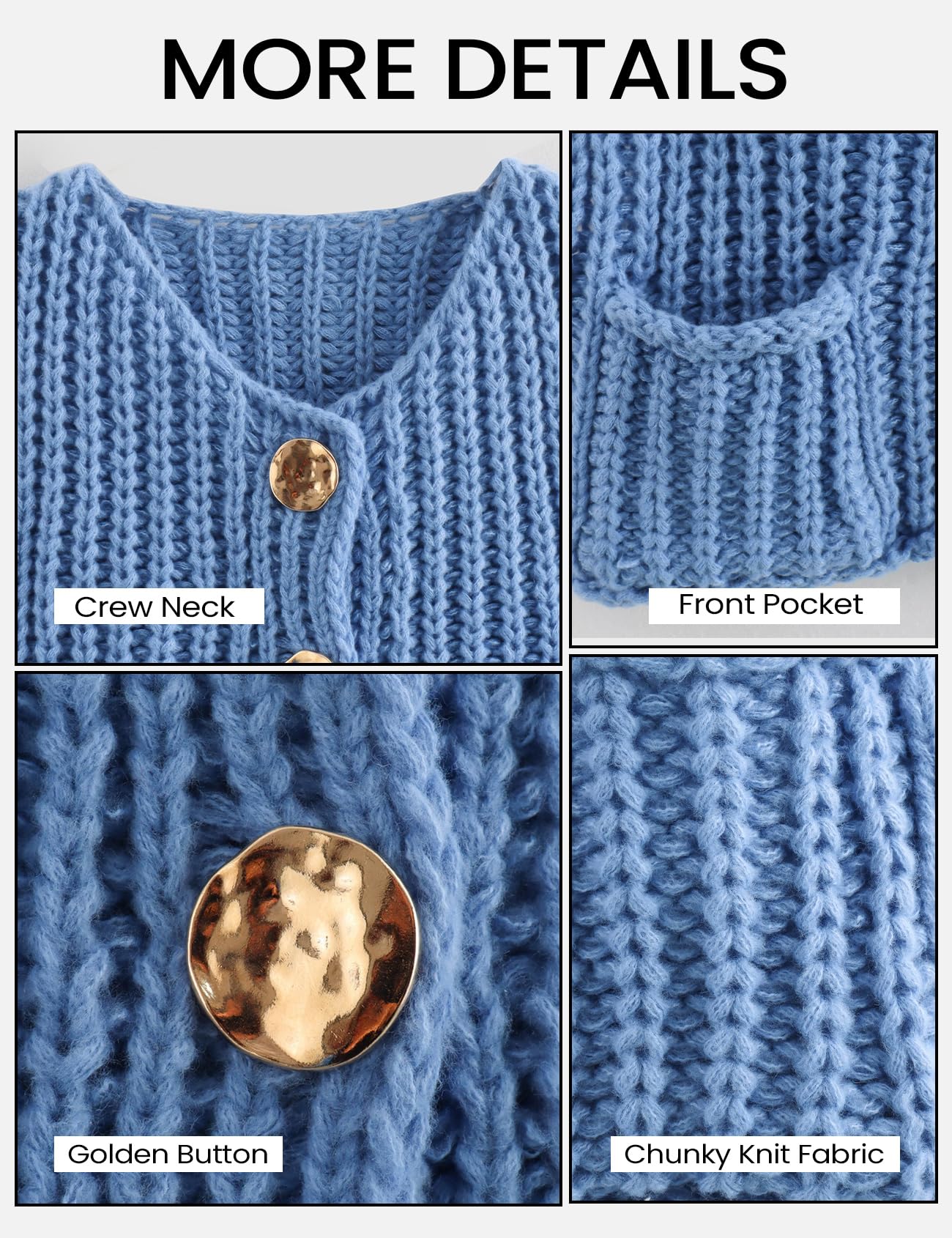 Foto 7 pulgar | Jersey Tipo Cárdigan Yimoon Para Mujer, De Punto Grueso, Azul Recortado, Talla S - Venta Internacional.