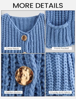 Foto 6 | Jersey Tipo Cárdigan Yimoon Para Mujer, De Punto Grueso, Azul Recortado, Talla S - Venta Internacional.