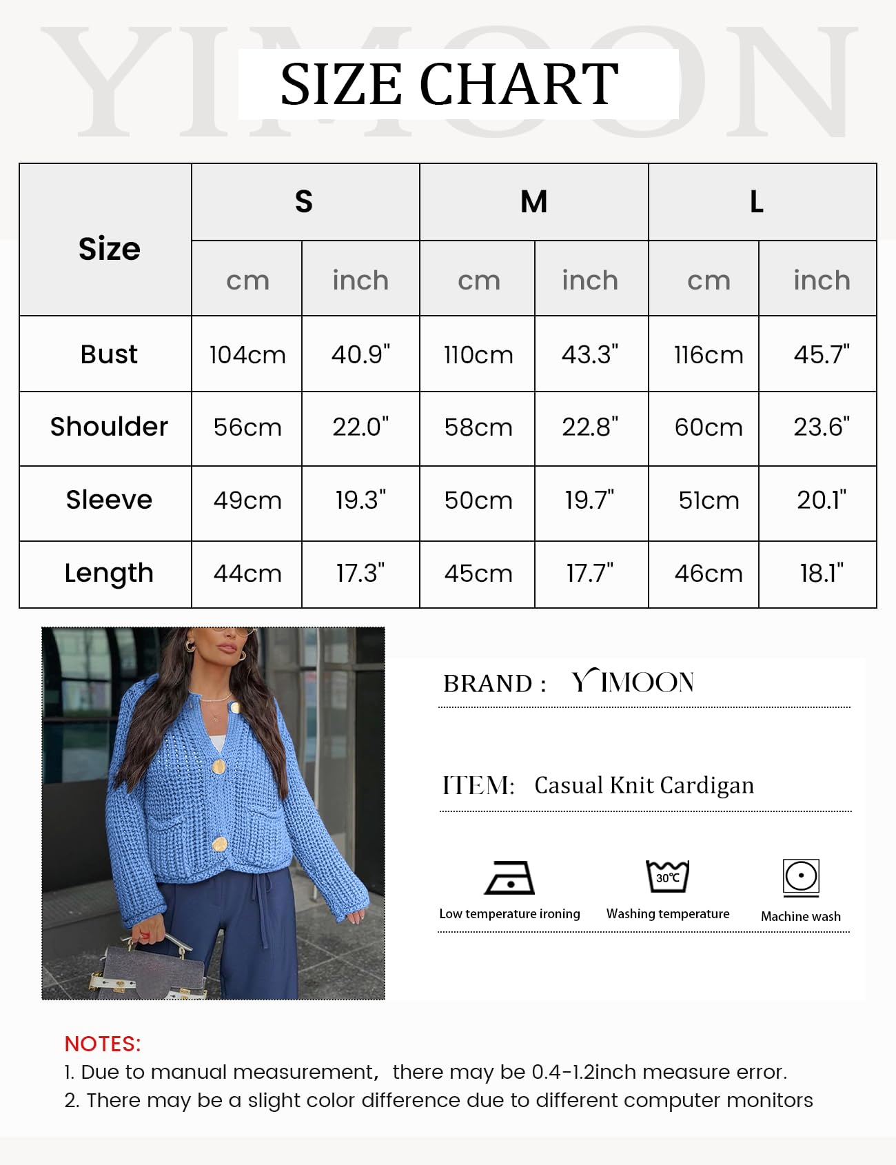 Foto 7 | Jersey Tipo Cárdigan Yimoon Para Mujer, De Punto Grueso, Azul Recortado, Talla S - Venta Internacional.