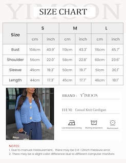 Foto 7 | Jersey Tipo Cárdigan Yimoon Para Mujer, De Punto Grueso, Azul Recortado, Talla S - Venta Internacional.