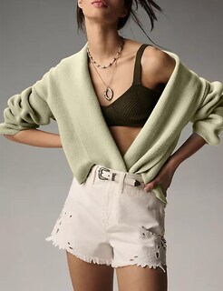 Foto 3 | Jersey Tipo Cárdigan Yimoon, Corto, De Punto Con Solapa Extragrande, Verde - Venta Internacional.