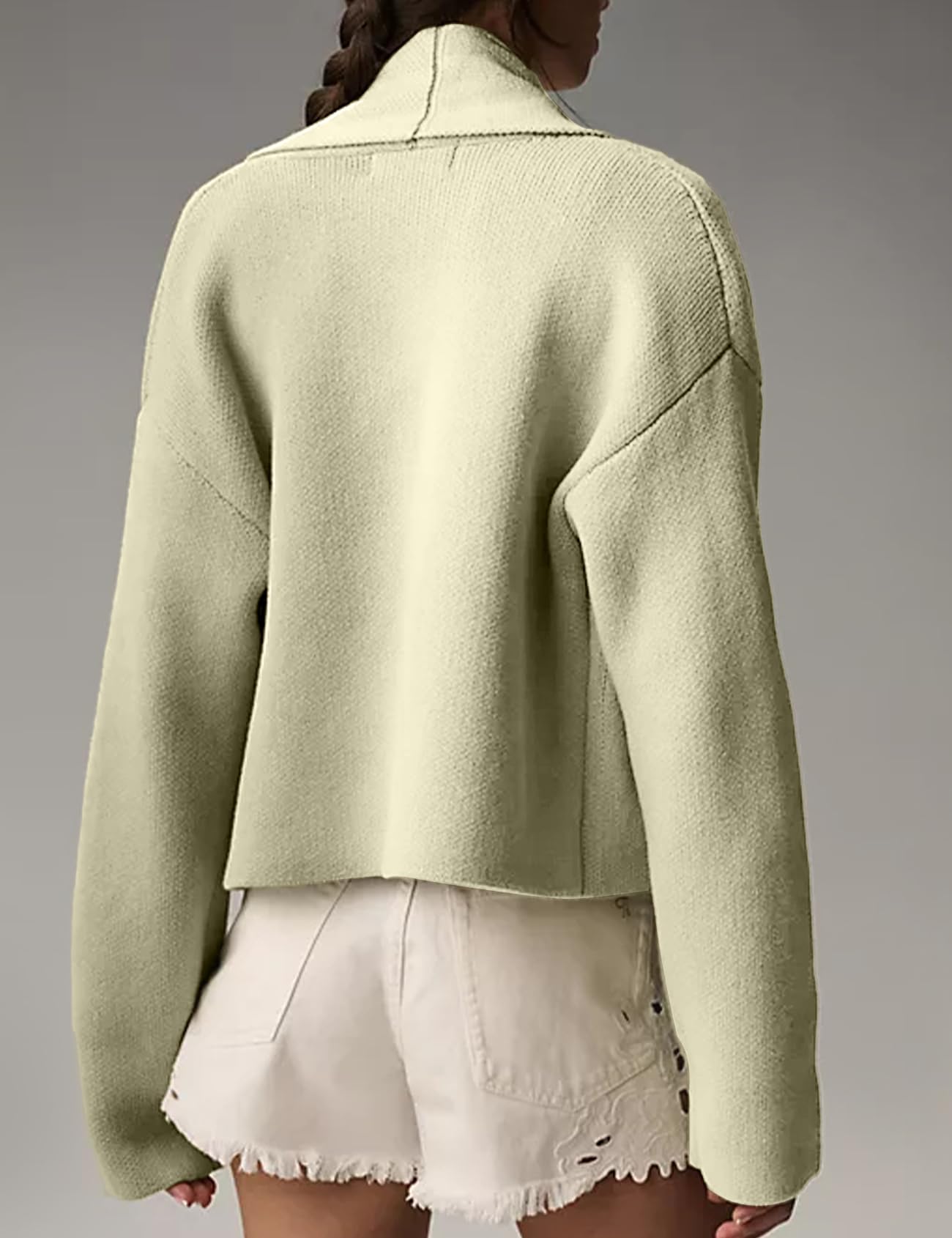 Foto 4 | Jersey Tipo Cárdigan Yimoon, Corto, De Punto Con Solapa Extragrande, Verde - Venta Internacional.