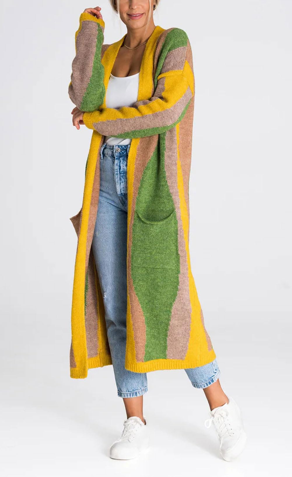 Foto 4 pulgar | Chaqueta Tipo Cárdigan Para Mujer, Chouyatou, Color Verde Bloque - Venta Internacional.