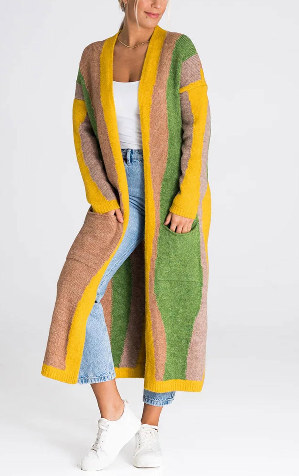 Foto 5 pulgar | Chaqueta Tipo Cárdigan Para Mujer, Chouyatou, Color Verde Bloque - Venta Internacional.