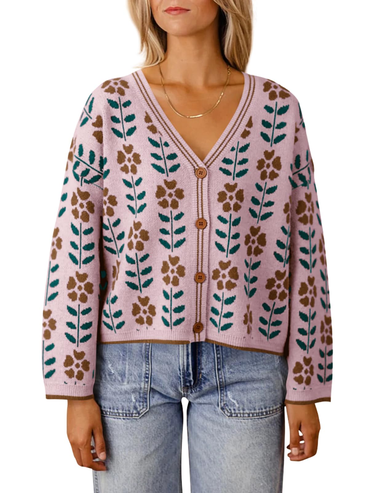 Foto 2 pulgar | Suéter De Punto Con Cuello En V Y Estampado Floral Saodimallsu Para Mujer - Venta Internacional.