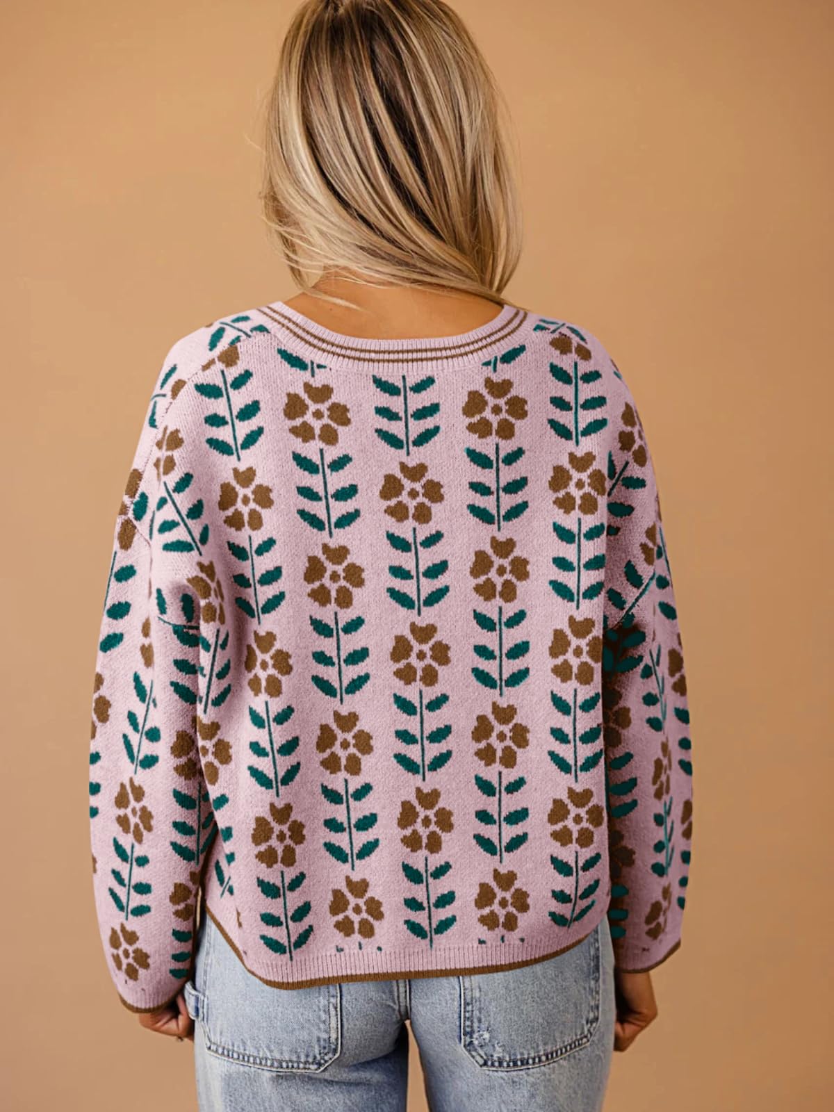 Foto 4 pulgar | Suéter De Punto Con Cuello En V Y Estampado Floral Saodimallsu Para Mujer - Venta Internacional.