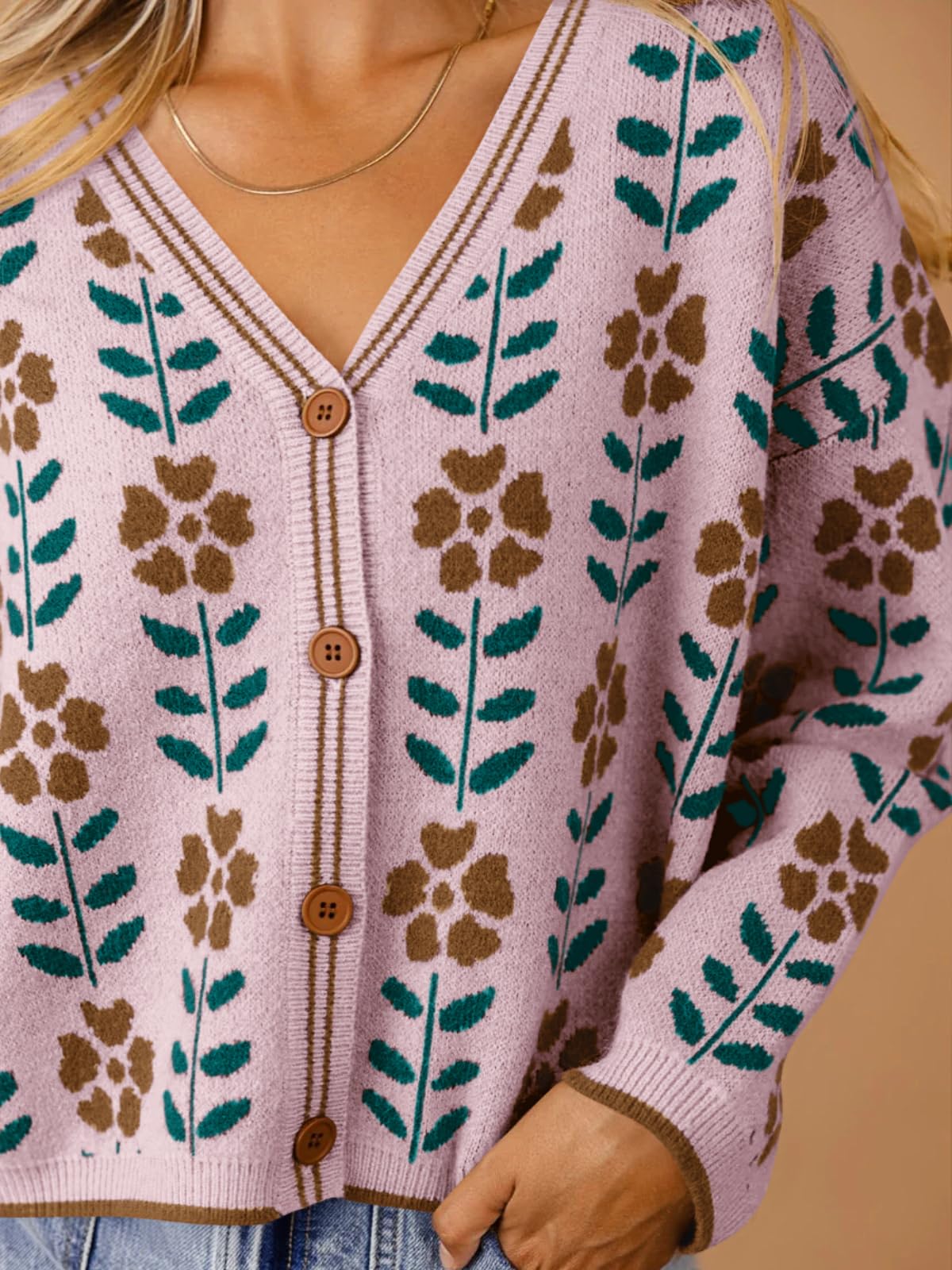 Foto 4 | Suéter De Punto Con Cuello En V Y Estampado Floral Saodimallsu Para Mujer - Venta Internacional.