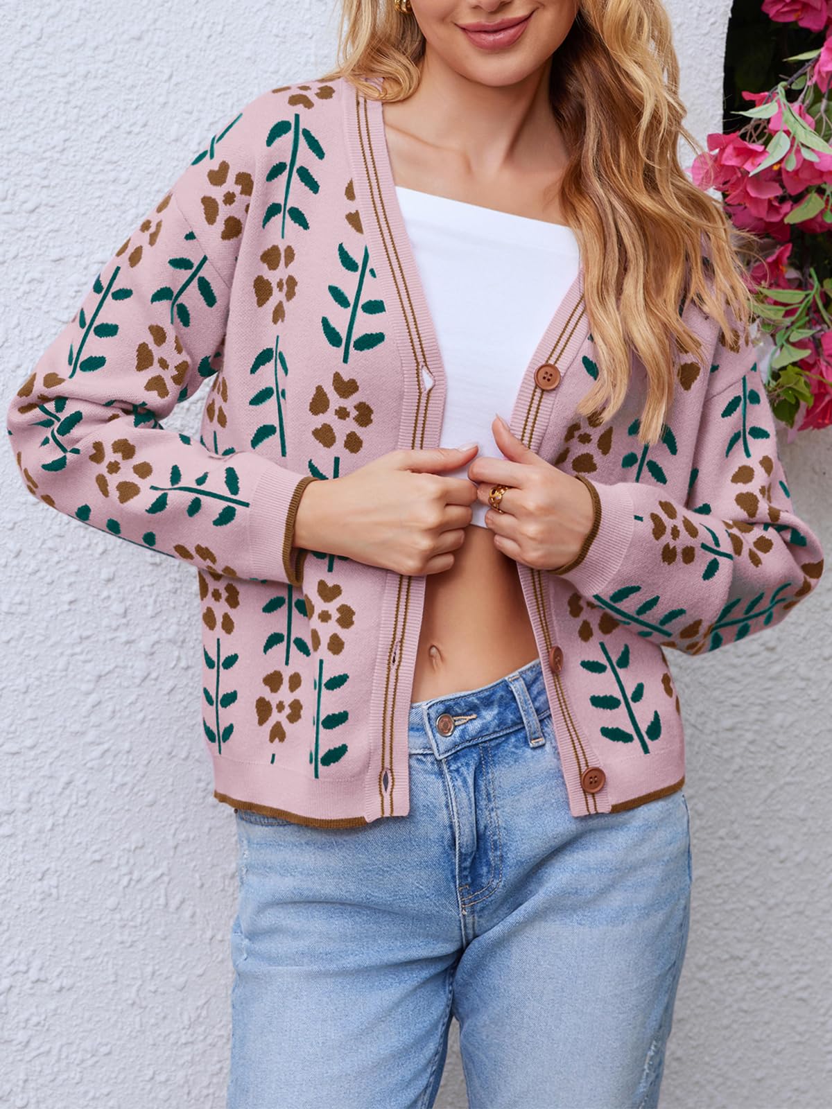 Foto 6 pulgar | Suéter De Punto Con Cuello En V Y Estampado Floral Saodimallsu Para Mujer - Venta Internacional.