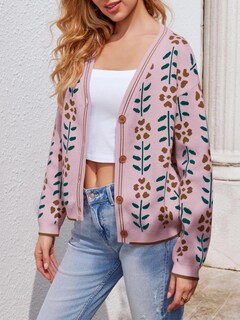 Foto 7 | Suéter De Punto Con Cuello En V Y Estampado Floral Saodimallsu Para Mujer - Venta Internacional.