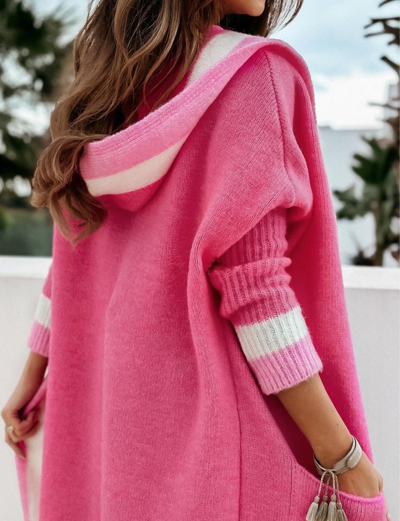 Foto 4 pulgar | Jersey Tipo Cárdigan Yimoon Color Block Con Capucha En La Parte Delantera Abierta, Rosa - Venta Internacional.